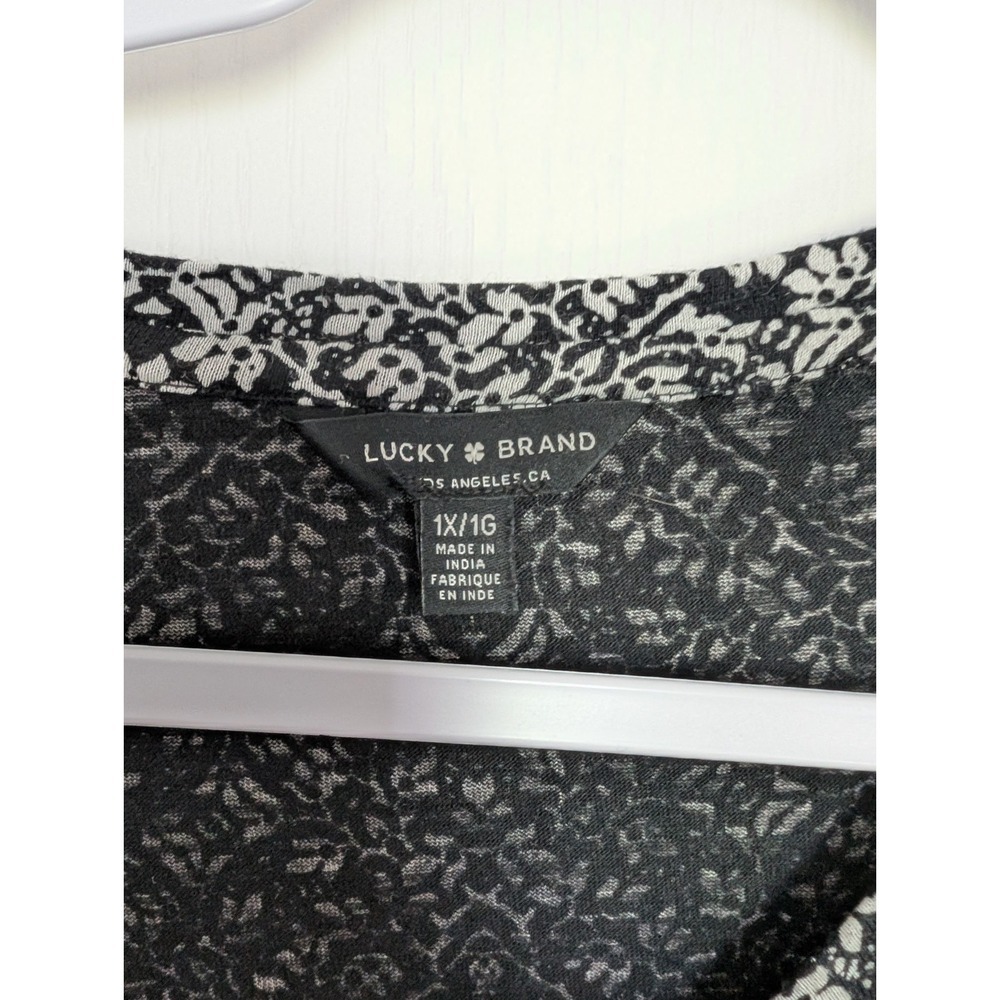 Lucky Brand Women's Plus Size 1X Black Paisley Boho Cotton Modal Tunic Top EUC - Picture 5 of 5